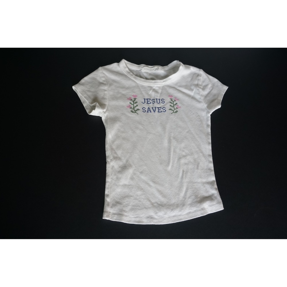 Altar'd State Kids White Jesus Saves Graphic Tee Shirt XXS Floral‎ Cotton USA